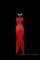 Vintage High Low Strapless Red Long Semi Formal Prom Gown Fairy Semi Formal Prom Dresses